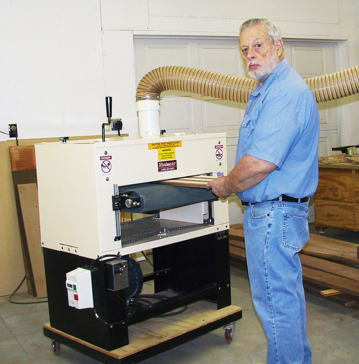 Here's retired engineer and dedicated woodworker, Dennis Westphal, with his Woodmaster Drum Sander. Thanks, Dennis, for sharing your secrets for creating your exceptional "Wiggle Canes!"