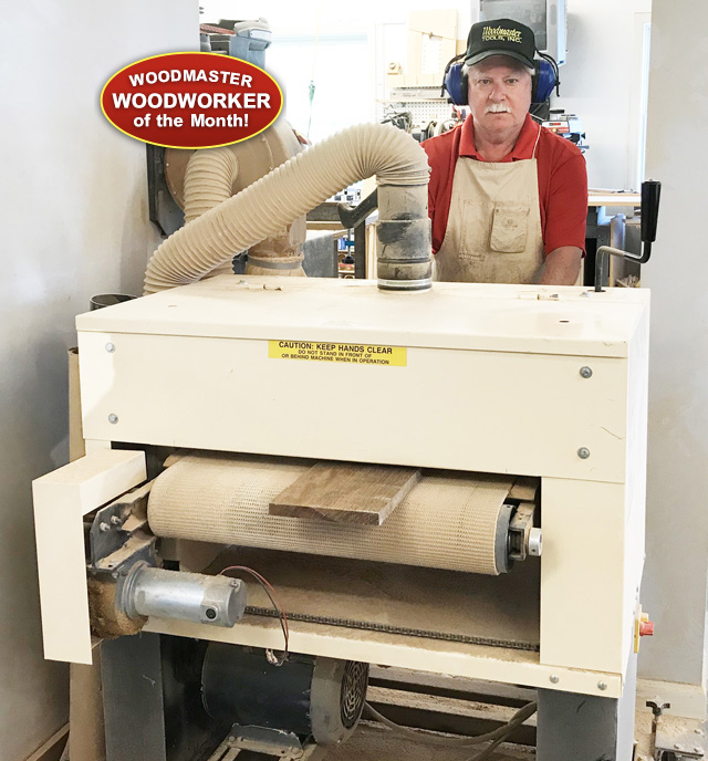 Steve Elett, Woodmaster Woodworker of the Month, and his Woodmaster Drum Sander