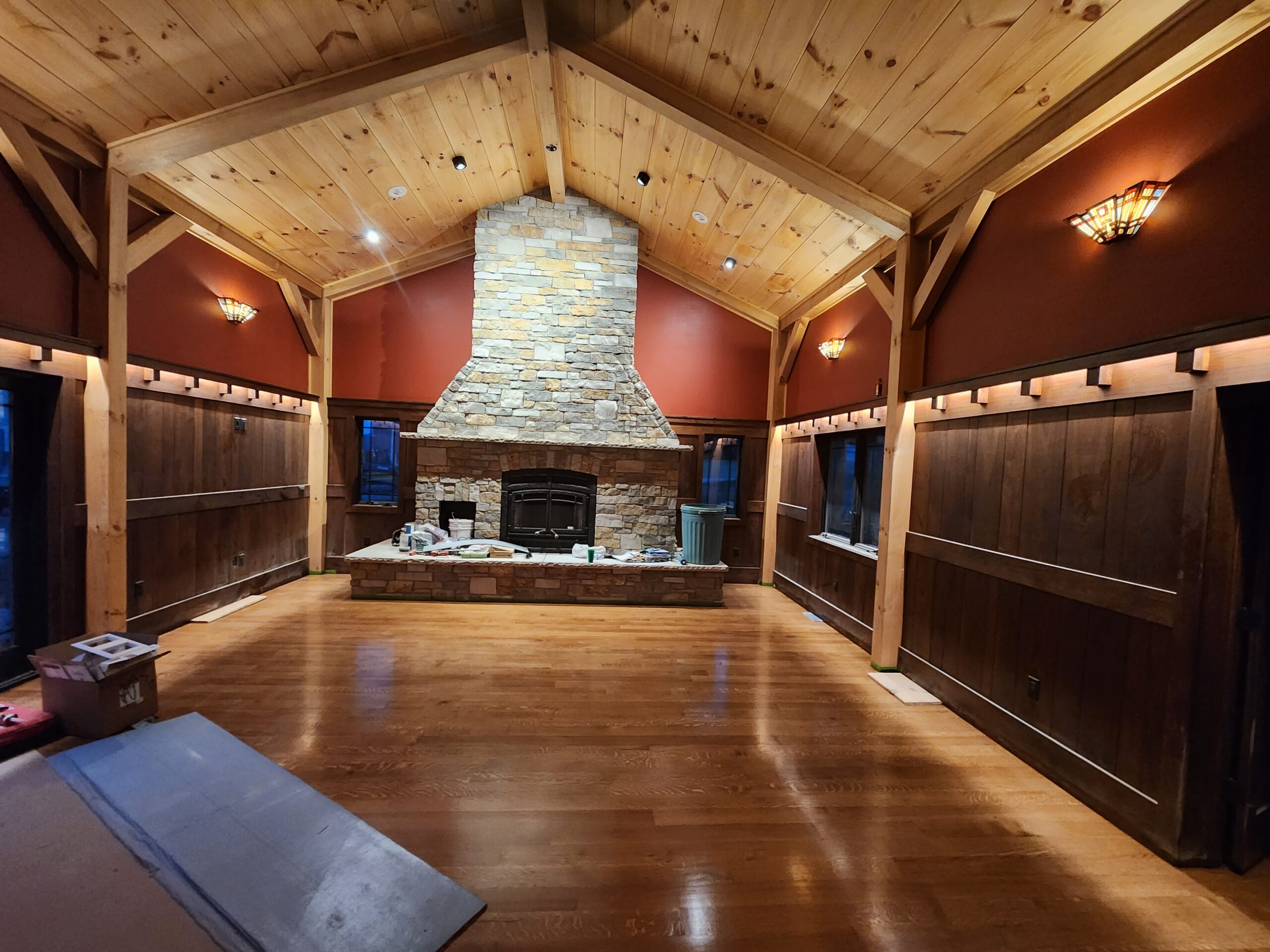 Great room addition with tray ceiling and hardwood floors all made with the Woodmaster 4000